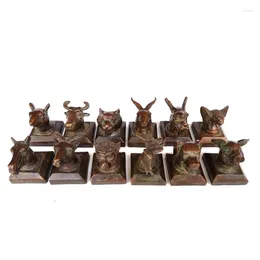 Figurines décoratives 12 pcs Old Bronze sculpture zodiaque animal têtes statues scellé de décoration collection de cadeaux