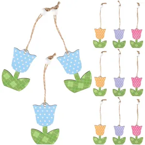 Decoratieve beeldjes 12 PCS TULIP ORNAMENT Spring decor houten huisdecoraties moeders dag boomhangen bord