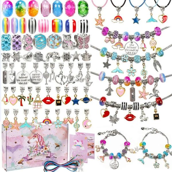 Figuras decorativas 129pcs Joyas para joyas Collar de brazalete de encanto Presente Beads de aleación Juego de bricolaje para niños Bracelets Cumpleaños