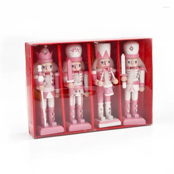 Figurines décoratives 12 cm Casse-Noisette Miniatures Série Rose Ornements de Marionnettes Décoration de Bureau Dessins Animés Noix Soldats Bande Poupées