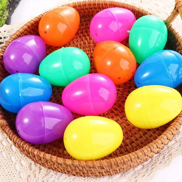 Figuras decorativas 12pc Flyable Pascua Color de huevo de Pascua para niños Diy Pintura de huevos de plástico Juguetes Fiesta de cumpleaños de bodas en el hogar