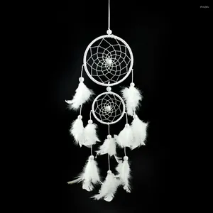 Decoratieve beeldjes 12 stks Whosale Dream Catcher dubbele ring witte veren hangende decoratie decor ambachtelijke cadeau windtim