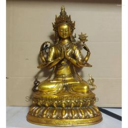 Decoratieve beeldjes 13 #034;Tibetaanse antieke bronzen vergulde 4 armen Chenrezig Kwan-yin Guanyin Boeddhabeelden