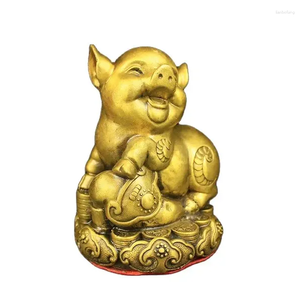 Figurines décoratives à fond rond de 13.5CM, cochon de bon augure du zodiaque chinois, Statue en laiton pur moulé avec précision