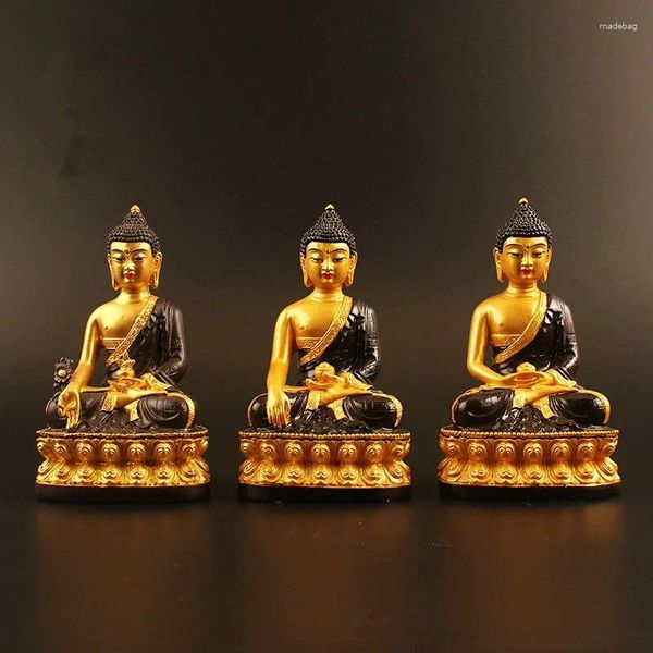 Figuritas decorativas de 13cm chapadas en oro, estatua de Buda de tres tesoros, resina Sakyamuni/Amitabha/mascota, decoración para el hogar