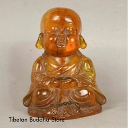 Figuras decorativas de 13 cm Budismo de China AMBER AMBER HANDO TALMENTE JOVEN ARHAT MONBOR Buda estatua