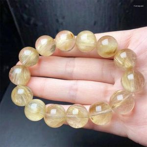 Figurines décoratives en or naturel 14.5MM, Bracelet à Quartz rutilé brésilien, 7mm, cadeau pour femmes et hommes, perles rondes claires, bijoux