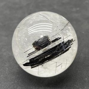Decoratieve beeldjes 157G Natuursteen Zwarte kwarts Rutilated Crystal Ball Polished Clear Sphere Reiki Healing Room Decor Y1078