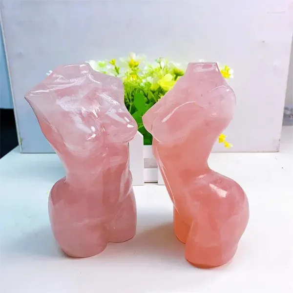 Figurines décoratives 15cm Quartz rose naturel Lady Corps cicatrisation Crystals Femmes Statue moderne Gemone Naked Collectible Home Decoration Cadeau