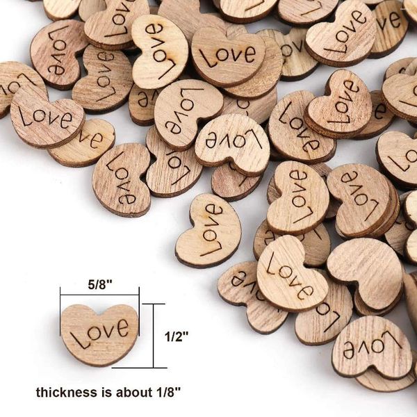 Figuras decorativas de 15 mm Wood Love Chip Grano grabado Decoración de caoba 100 piezas/paquete