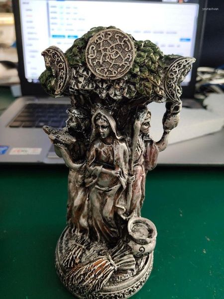 Figurines décoratives 16 cm Résine Statue Grèce Religion Celtique Triple Déesse Sculpture Figurine Espoir Honneur Récolte Maison Décoration De Bureau