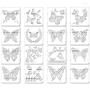 Figuras decorativas, 16 Uds., plantillas de mariposa reutilizables, pintura artística para pintura, artesanía, decoración de pared DIY (6X6 pulgadas)