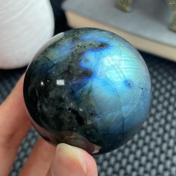 Figurines décoratives en pierre naturelle 170g, sphère de Labradorite polie, boule de cristal de lune, cadeau de guérison Reiki, décor de salle Y15