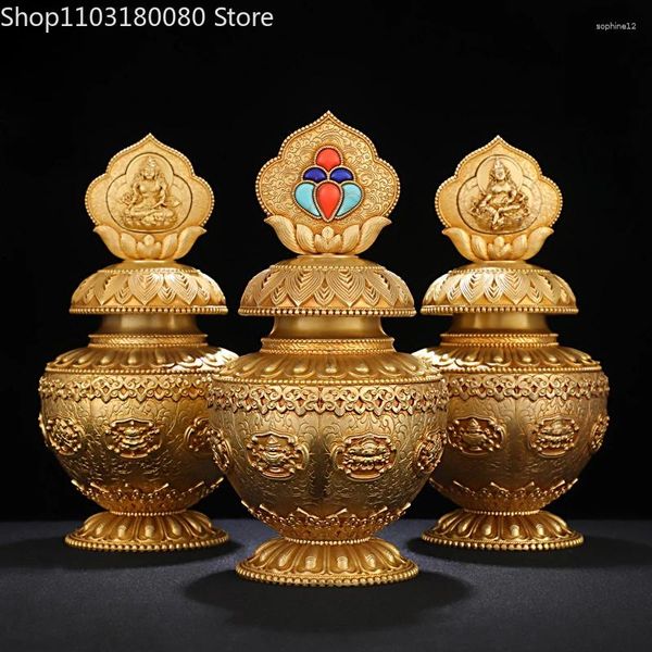 Figurines décoratives 18 cm cuivre ksitigarbha jaune Jambhala trésor bouteille mani vase statue tibet bouddhisme huit richesse de bon augure