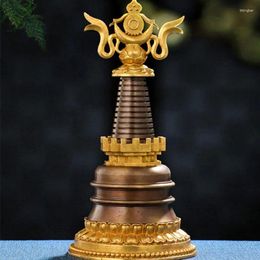 Figurines décoratives 18 cm en cuivre pur Bodhi Stupa Tour Design exquis Sculpture Symbole de bon augure Base de lotus Vajra Fond Décorer la pagode