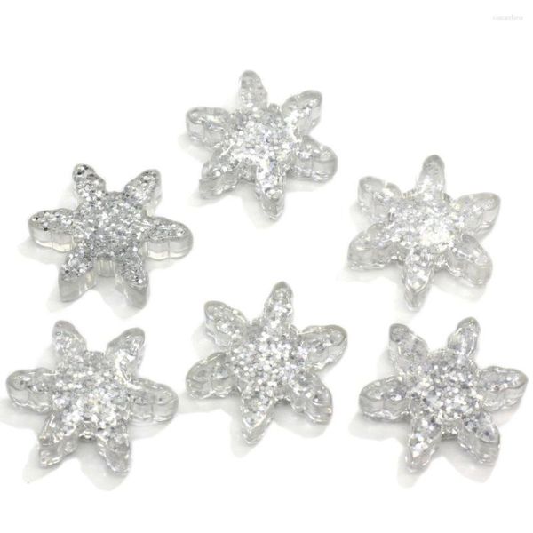 Figuras decorativas de 19 mm Resina Snowlake Glitter Flash Flat Back Cabochon Joyería Accesorios para el cabello Decoración de la caja del teléfono Accesorio