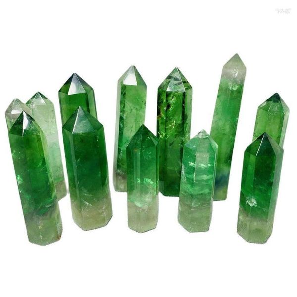 Figuras decorativas 1 kg de piedras preciosas naturales, tesoro de fluorita esmeralda, escultura hecha a mano, torre de seis lados, decoración del hogar, regalo, cristal y