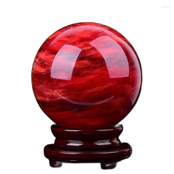 Figurines décoratives 1 PC 10 CM naturel Rare rouge pierre de fusion économie d'énergie boule de cristal de Quartz décoration de la maison coupe baguette polie