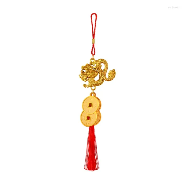 Figurines décoratives 1 pièce 2024 année du dragon, pendentif du zodiaque en plastique plaqué or, mascotte porte-bonheur, ornements suspendus pour la maison et la voiture, cadeaux