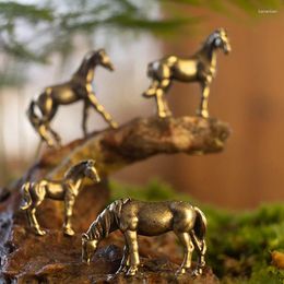 Figurines décoratives 1 pièce en laiton Antique, cheval à longue queue solide, grand Feng Shui, ornements en cuivre, Animal du zodiaque, Mini décoration de bureau, artisanat