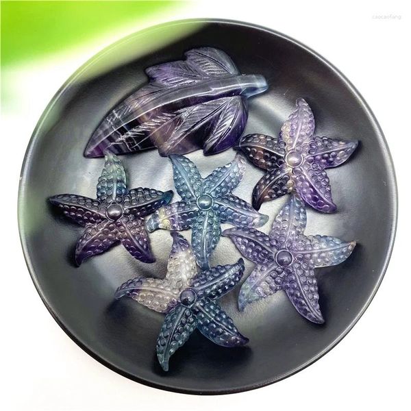 Figurines décoratives 1pc belle fluorite arc-en-ciel étoile de mer en forme de feuille sculptée à la main cristal quartz cadeaux pierres naturelles et minéraux