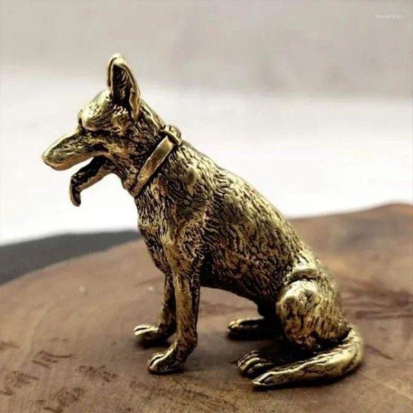 Figuras decorativas 1 pieza de latón de metal, estatua de perro de la fortuna de la suerte, pequeño adorno, pequeño cachorro, lobo, té de escritorio chino, decoración del hogar para mascotas