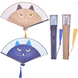 Decoratieve beeldjes 1PC Kat Cartoon Zijde Modieus Japanse stijl Handventilatoren Handheld Vouwen Gespoten hoofd Japanse wind