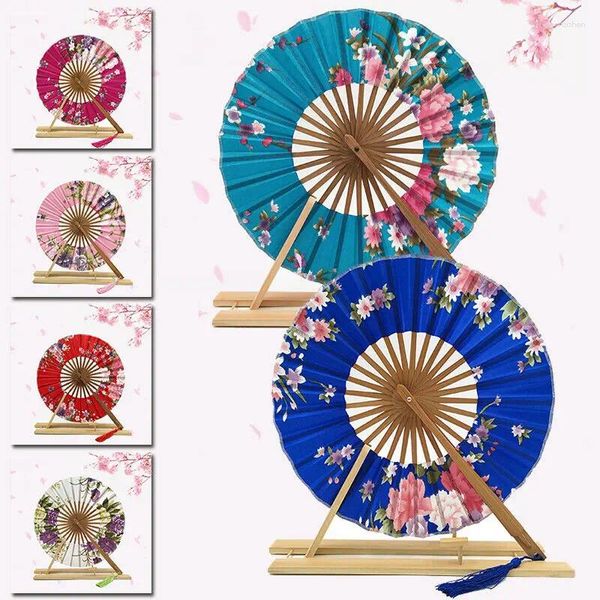 Figuras decorativas 1 unid flor china bambú bolsillo plegable ventilador de mano molino de viento círculo redondo decoración de fiesta regalo para boda Navidad