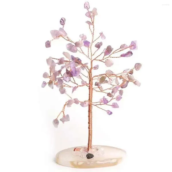 Figuritas decorativas, 1 pieza, árbol de dinero de cristal, Base de rebanada de ágata, piedras preciosas, miniárboles Feng Shui para decoración del hogar