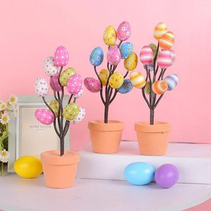 Figurines décoratives 1pc Bonsaï d'oeufs de Pâques mignons plante en pot simulée de haute qualité œufs en mousse de bricolage de haute qualité pour décoration de fête à domicile
