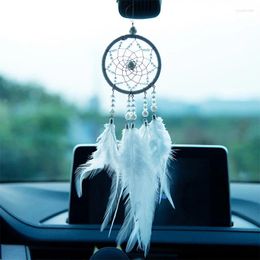 Figurines décoratives attrape-rêves, 1 pièce, ornement suspendu de voiture, miroir en plumes, accessoires suspendus pour filles, décoration intérieure automobile pour la maison