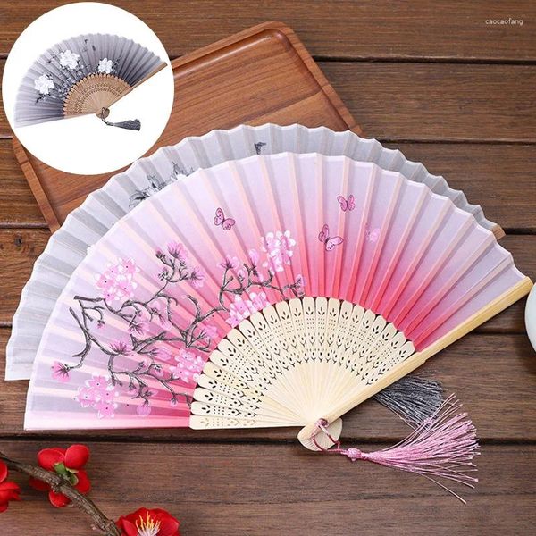 Figurines décoratives 1pc Fashion Silk Fans Hand Match Flower Match Polding Bamboo Fan Wedding Party Chinese Style Dance