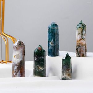 Figurines décoratives 1PC cadeau artisanat maison ornement bricolage mousse Agate guérison baguette magique colonne hexagonale point de cristal naturel