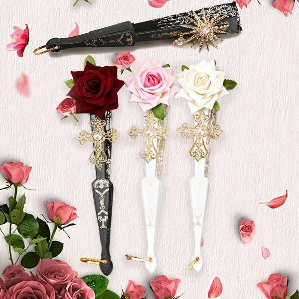 Figurines décoratives 1pc dentelle pliante ventilateur rose fleur de rose métal monnaie de mariage rétro fête lolita décoration portable européenne magnifique