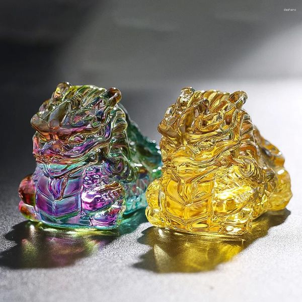 Figurines décoratives 1pc prisme laser dragon chinois zodiaque animal coloré glaçure verre cristal ornement arc-en-ciel bureau presse-papier artisanat