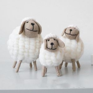 Decoratieve beeldjes 1 stam mini -tafel ornament vilt schapen miniaturen wol lam schattig speelgoed bureaublad decor woninginrichting jochie cadeaus