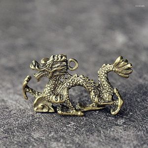 Figurines décoratives 1pc mini vintage en laiton dragon statue clés de chaîne de pendante décoration sculpture de bureau à domicile