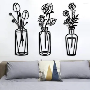 Decoratieve beeldjes 1 stam Minimalistisch vaas Art Zwart smeedijzeren decor voor huis woonkamer metalen bloemwand hanger bloemen planten sculptuur