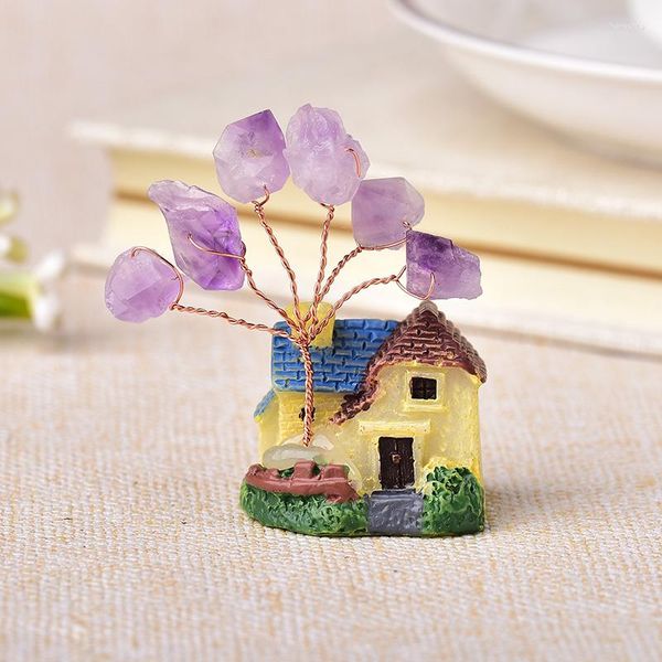 Figurines décoratives 1PC naturel améthyste arbre porte-bonheur cristal Quartz ornements minéraux décoration de jardin maison Mini maison noël bricolage cadeau