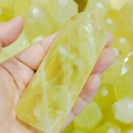 Figurines décoratives 1pc Point de cristal Citrine Natural guérison obélisque de quartz jaune bague
