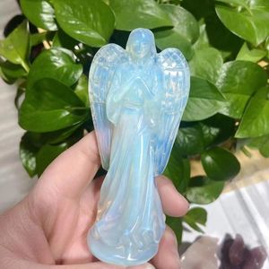 Decoratieve beeldjes 1 st. Natuurlijk kristal opaalbeschermer Angel Statue Hand gesneden genezing Stone edelsteen reiki Home Decor Craft cadeau