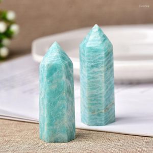 Figurines d￩coratives 1pc Point de cristal naturel Amazonite gu￩rison ob￩lisque rededa Quartz Wand Green Ornement pour d￩coration int￩rieure Reiki Energy Stone