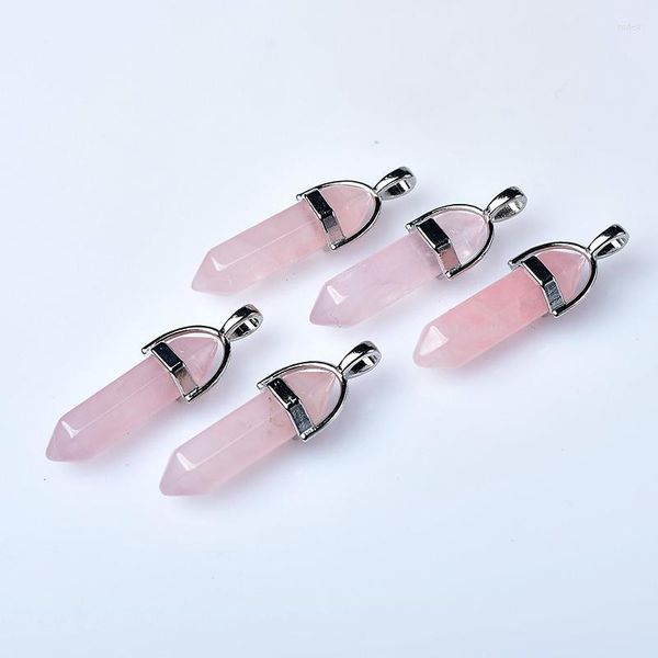 Figuritas decorativas, 1 pieza, colgante de punto de cuarzo rosa de cristal Natural, joyería Mineral, decoración de pareja, regalo de vacaciones DIY