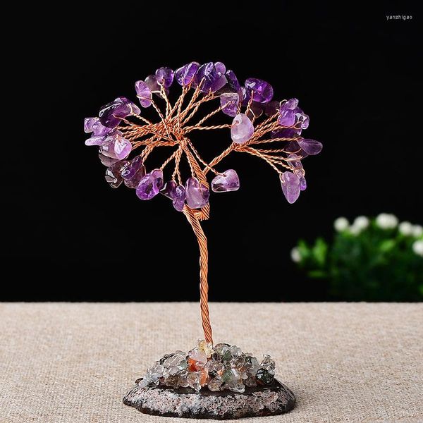 Figurines décoratives 1pc cristal naturel arbre de vie Quartz gemme Agate tranche Chakra Base coloré Reiki roche minérale décor à la maison heureusement