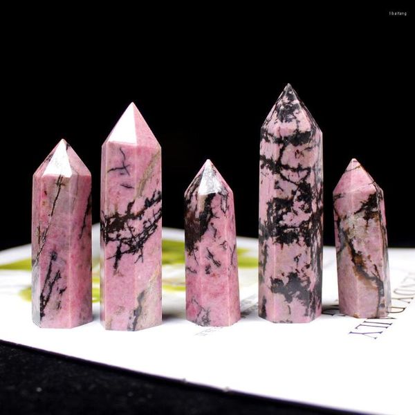 Figuras decorativas 1 pieza de cristales naturales de rodonita, obelisco, cuarzo rosa, varita de cristal curativo, adorno de piedra de pirámide de energía para decoración del hogar