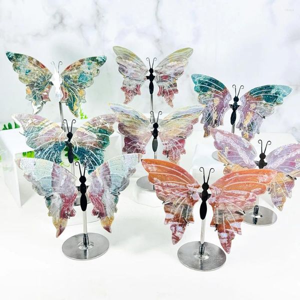 Figurines décoratives 1pc Ocean Natural Jasper Crystal Butterfly Ailes avec Stand Status Pieces à la main Polie Polie magnifique Pierre de quartz