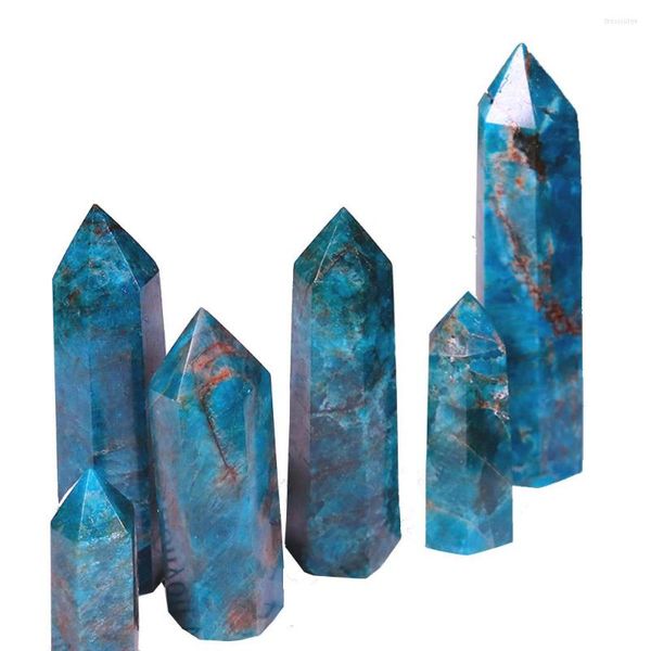 Figuritas decorativas, 1 pieza, cuarzo Natural, punto único, varita Hexagonal de apatita azul, prismas minerales, decoración del hogar, tratamiento de piedra DIY