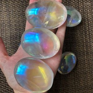 Figuras decorativas 1 PC Natural Rainbow Angel Aura Cristales de cuarzo transparente Curador Palmilla de palma en venta