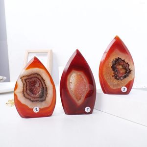 Figurines décoratives 1pc Sculpture en pierre naturelle Agate rouge forme de flamme artisanat cornaline cristal Sculpture énergie gemme ornement de maison