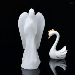 Figurines décoratives 1PC marbre blanc naturel sculpture ange cristal poli Jade guérison ornements Figurine artisanat noël bricolage cadeaux
